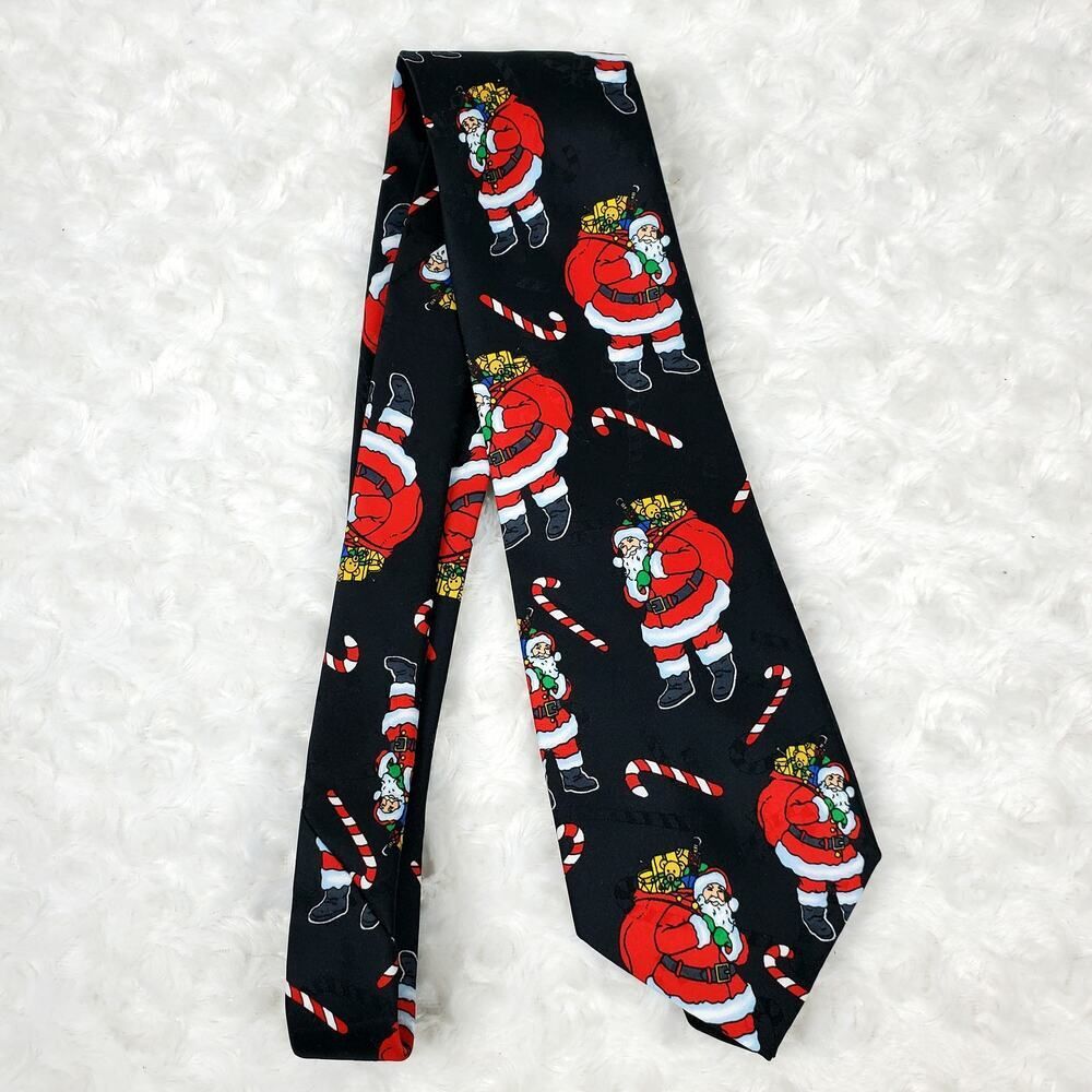 Hallmark Santa Print Tie Black Red